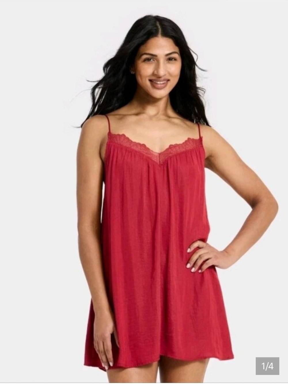 Auden Red Lace-Trim Spaghetti Strap Chemise